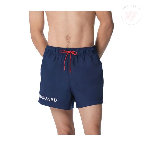 SPEEDO Men's Guard 14" Volley Swin Short Trunk Navy and Red Medium NWT - Picture 1 of 6